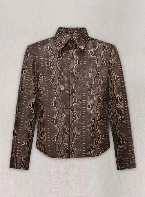 Classic Men's Dark Brown Python Leather Shirt Real Lambskin Custom Made Shirt - Image 1 of 4
