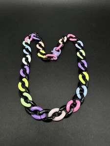Colorful Acrylic Resin Plastic Curb Statement Link Necklace Multi Color 18” - Picture 1 of 6