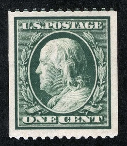 US Sc 385 Green 1¢ 1910 p.12 SLWm Coil Original Gum Light Hinge Mark - Picture 1 of 1
