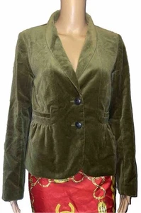 Mujer J. Blazer chaqueta cuello chal de terciopelo verde oliva CREW Ecole talla 6 - Imagen 1 de 9