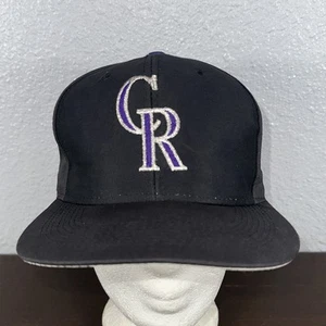 VINTAGE Colorado Rockies Hat Cap Snapback Black Logo 7 Deadstock 90s MLB - Picture 1 of 8
