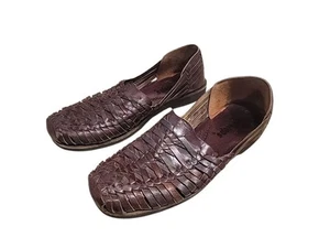 Sunsteps Mens 8 Brown Leather Hand Woven Huaraches Sandals Fisherman Shoes - Picture 1 of 8