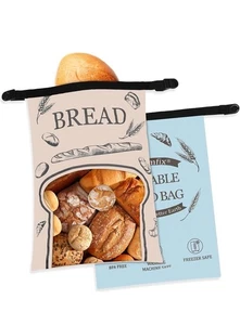 2 Pk Brotbeutel für hausgemachtes Brot 17x12" wiederverwendbare Sauerteig-Aufbewahrungsbeutel mit Reißverschluss - Bild 1 von 11