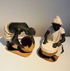 2 PCS Vtg Jean Pierre Bassole African / Egyptian Clay Sculptures Figurines 5"