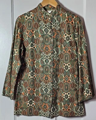 Chaqueta túnica vintage años 70 para mujer 34 verde naranja cachemira abotonada psicodélica ciudad Foto 1 de 4