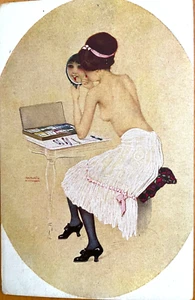 Artist Raphael KIRCHNER; Topless Woman Applying Makeup; ART NOUVEAU; c.1908; NM - Bild 1 von 2