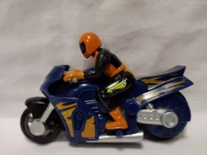 Vintage Hot Wheels Friction Motorcycle Bike w/ Stunt Rider Driver Orange and Bl - Picture 1 of 6