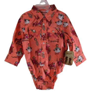 NUEVO CON ETIQUETAS Wrangler Infantil Niñas L/S Estampado Occidental Body Mameluco 12M Naranja Foto 1 de 2