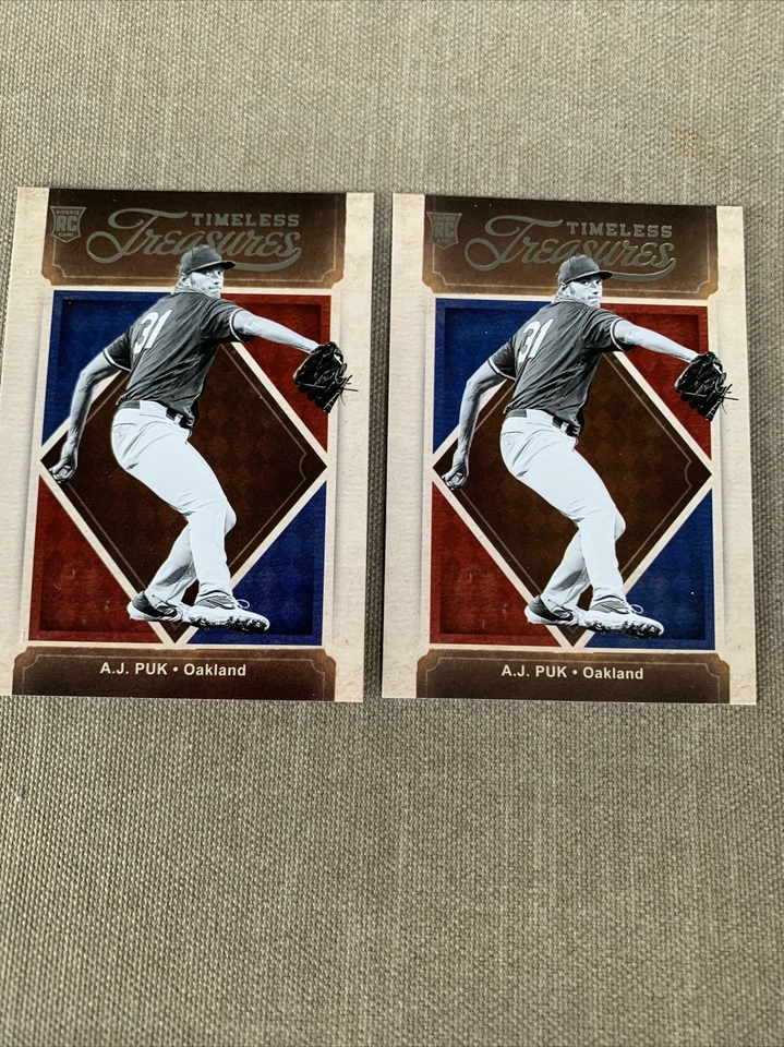 2020 Timeless Treasures #9 A.J. Puk Oakland A's RC Rookie Athletics lot Of 2 - Image 1 of 4