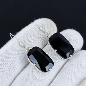Black spinel Gemstone Handmade Silver Drop & Dangle Earring Jewelry PN-756 - Picture 1 of 4