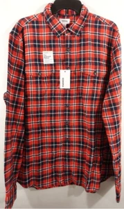 Mens 1XB Flannel Shirt Sonoma Woven Button Down Orange Blue Plaid - Picture 1 of 2