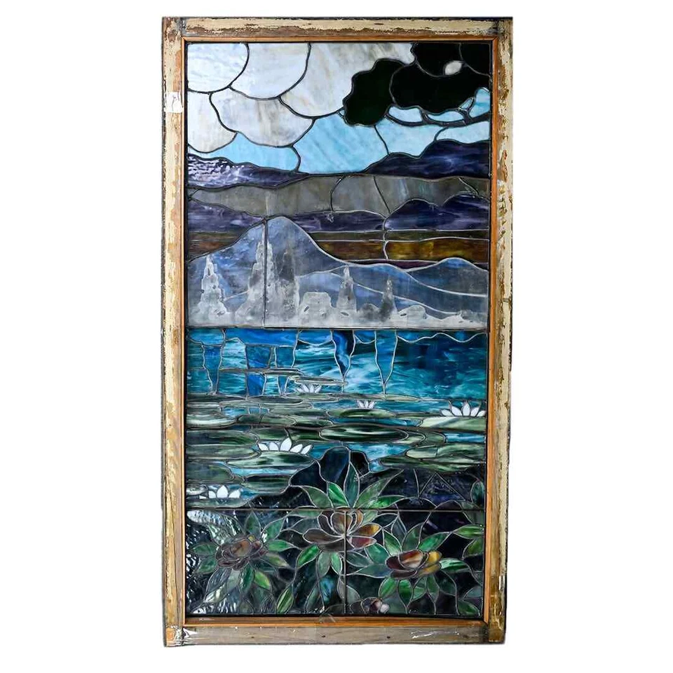 Свинцовое стеклянное окно в стиле модерн, около 1900–1930 гг. - Изображение 1 из 4