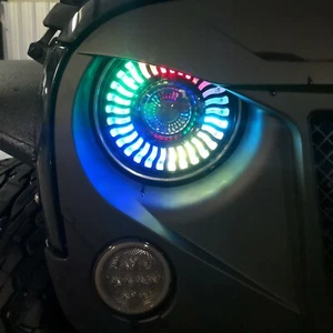 LED Headlights Halo Angle Eyes For Jeep Wrangler CJ TJ JK 7 Inch Round Black - Picture 1 of 12
