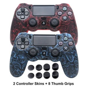 Silicone Rubber Case Gel Cover for PS4 2 Controller Skins + 8 Thumb Grips - Picture 1 of 7