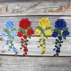 Rose Flowers Patch Iron Sew On Embroidered Badge Clothes Embroidery Applique NEW - Picture 1 of 22