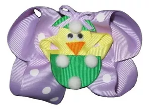 NEW "EASTER CHICK" Alligator Clips Girls Ribbon Hair Bows Spring Egg Hunt Party - Picture 1 of 1
