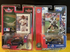 2-2001 FLEER NIP MLB DIECAST REPLICA CARS W/CAR CARDS MCGWIRE RAMS K. WARNER - Picture 1 of 6