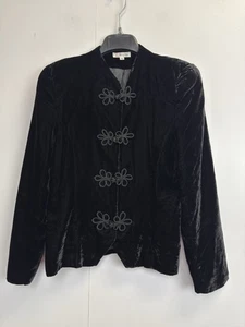 Vintage Talbots Samt Blazer schwarz Damengröße 8 Jacke hergestellt in den USA Froschverschluss - Bild 1 von 8