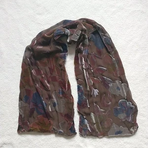 Elaine Gold Scarf Brown Floral Silk Blend Lined Velvet Burnout Fairy Whimsigoth - Picture 1 of 7