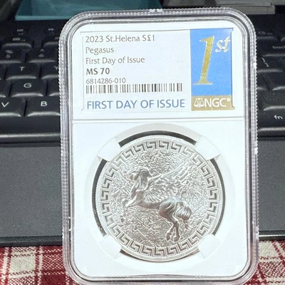 2023 St. Helena 1£ Silver Pegasus MS70 NGC First Day Of Issue Rev. Proof SP5838 - Image 1 of 2