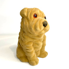 Vintage Flocked Shar Pei Dog coin piggy Bank Mr. Wrinkles puppy fuzzy blow mold