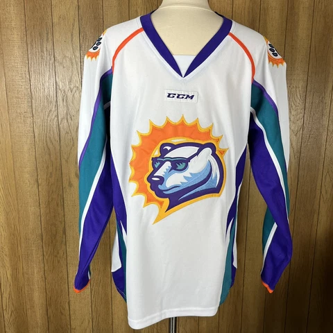 ORLANDO SOLAR BEARS (Size 48) ECHL AUTHENTIC WHITE PRO CCM HOCKEY JERSEY Cover