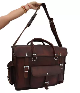 18" Dark Leather Briefcase Laptop Messenger Bag Travel Duffle Luggage Handbags - Picture 1 of 10