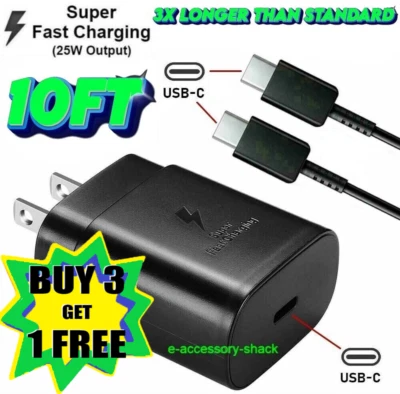25w Super Fast Charger+10FT Cable Type USB-C For Samsung Galaxy S24 S23 S22 S21 - Image 1 of 4