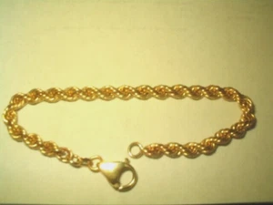 Vtg 14KY Solid GOLD ROPE BRACELET With Lobster clasp 4.5mm wide 5.7gms - Picture 1 of 2