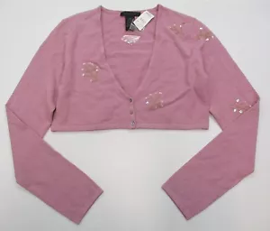 Nuevo suéter cárdigan tejido recortado rosa secuencia talla M THE LIMITED para mujer - Imagen 1 de 8