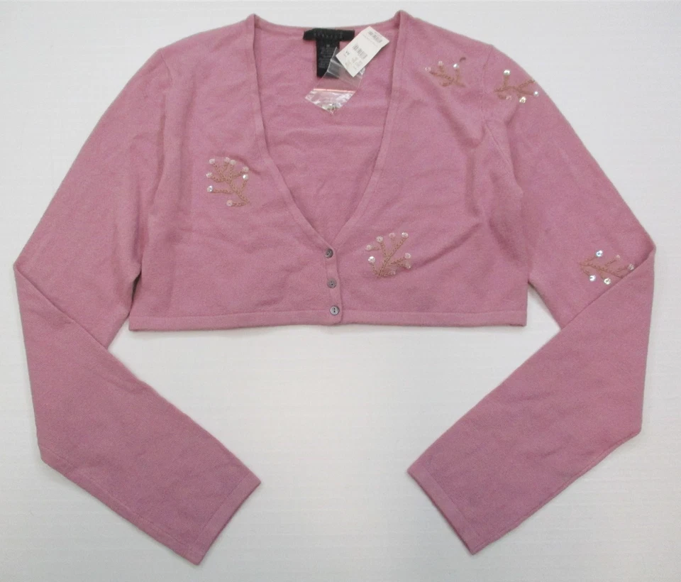 new THE LIMITED Women's Size M Sequence Pink Cropped Knit Cardigan Sweater - Image 1 of 4