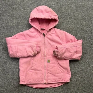 Carhartt Jacket Pink Girls XS 6 Hooded Canvas Sherpa Lined - Picture 1 of 12