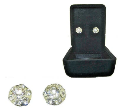 Zirconia Cubica Argento Bottone Oro Bianco Orecchini IN Scatola Regalo Surgical - Immagine 1 di 3