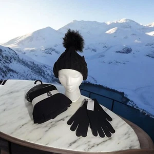 NEW West Loop  Knit Scarf Black Pom Hat and Gloves Set T01 - Picture 1 of 8