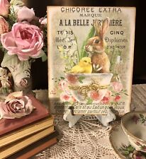 Bunny Rabbit, Baby Chick In Tea Cup, French Country, Handcrafted Plaque / Sign
