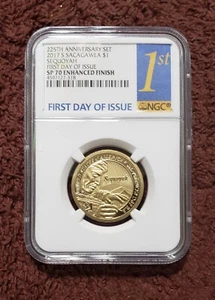 2017 S SACAGAWEA 1$ SP 70 UNHANCED FINISH-225 ANNIVERSARY, FIRST DAY OF ISSUE. - Picture 1 of 2