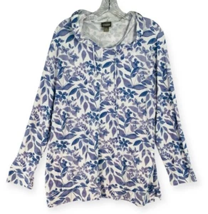 Chico's 2 Top Hoodie Women's XL Blue Batik Gauzy Long Sleeve Hooded Lightweight - Picture 1 of 18