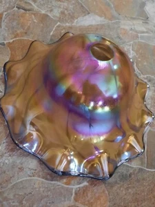 Paralume lampada 16" vetro artistico colore oro arcobaleno vetro bordo increspato oro - Foto 1 di 9