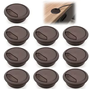 10pcs 2-3/8" Brown PC Computer Cord Cable Wire Organizer Hole Cover Desk Grommet - Picture 1 of 4