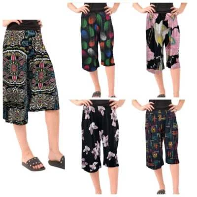 ADMIRECLOTHING-LTD Ladies FLORAL Printed 3/4 Culottes Palazzo WOMEN Cropped Wide Leg Capri Trousers