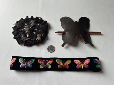 Diadema bordada con pasador de cuero Therese Ahren con 3 piezas de pelo de mariposa Foto 1 de 4