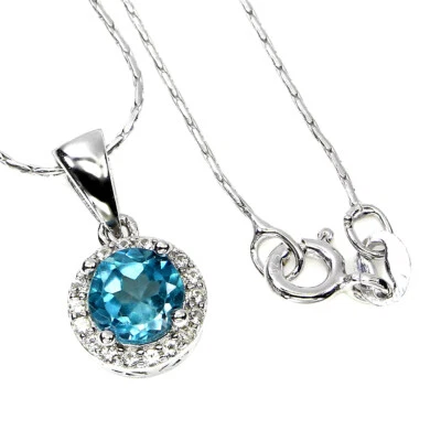 Collana In Topazio Blu Londinese Rotondo In Argento Sterling 925 6Mm 18In - Immagine 1 di 4