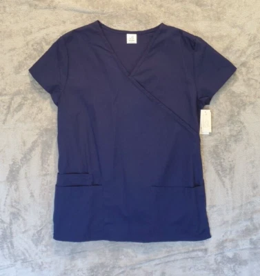 B Scrubs Medical Nursing Scrub Top Womens Tag Size L Blue Pullover Short Sleeve - Image 1 of 4