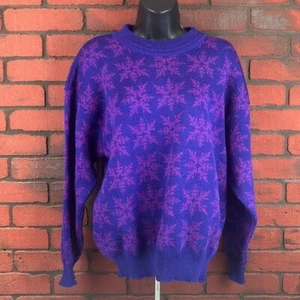 Steffner Winter Sweater Wool Purple Woman's Large VTG Festive Classic Heritage - Picture 1 of 9