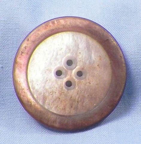 Antique Mother of Pearl Button with Smoky Border A Beauty 4 Sew Thru Holes #54 Cover