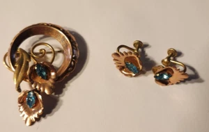 Pendientes y alfiler vintage Van Dell rellenos de oro rosa de 12 quilates con tornillos y piedras azules - Imagen 1 de 13