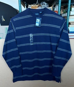 IZOD Crewneck Blue Gray Stripe Flatback Pullover Sweater Men's XL New Tags - Picture 1 of 20
