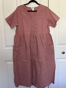 CW CLASSICS Seersucker House Dress Red/White Gingham Duster Pearl Snaps Size M - Picture 1 of 11