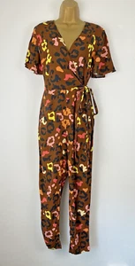 Never Fully Dressed Jumpsuit Womens Size 12 Brown Leopard Print V Neck Crossover - Picture 1 of 11