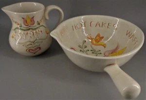 Los Angeles Pottery Waffle Batter Bowl Matching Maple Syrup Pitcher 1970's - Picture 1 of 13